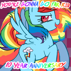 Size: 1920x1920 | Tagged: safe, artist:melonmilk, derpibooru exclusive, derpibooru import, rainbow dash, pegasus, pony, album cover, anniversary, happy birthday mlp:fim, join the herd, pmv, rainbow, show accurate, solo, song reference, the offspring, youtube link