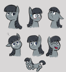 Size: 1100x1200 | Tagged: safe, artist:machacapigeon, oc, oc only, oc:fence mender, earth pony, pony, blushing, ears, expressions, female, floppy ears, frown, looking at you, mare, one eye closed, open mouth, question mark, simple background, smiling, sweat, sweatdrop, unamused, wink