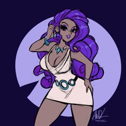 Size: 720x720 | Tagged: safe, artist:andrewdickman, derpibooru import, part of a set, rarity, human, bracelet, breasts, cleavage, clothes, dress, ear piercing, earring, female, humanized, jewelry, necklace, piercing, raritits, solo, video at source