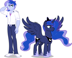 Size: 4000x3262 | Tagged: safe, artist:orin331, derpibooru import, prince artemis, princess luna, vice principal artemis, vice principal luna, alicorn, pony, equestria girls, absurd resolution, angry, ethereal mane, hand on head, horn, jewelry, regalia, rule 63, simple background, transparent background, wings