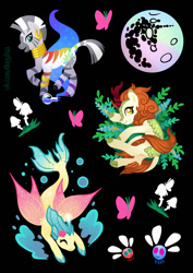 Size: 640x905 | Tagged: safe, artist:dany-the-hell-fox, derpibooru import, autumn blaze, princess skystar, zecora, butterfly, kirin, parasprite, seapony (g4), zebra, my little pony: the movie, mare in the moon, moon, mushroom, potion, sticker design