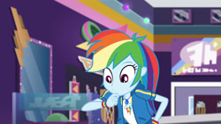 Size: 3410x1920 | Tagged: safe, derpibooru import, screencap, rainbow dash, better together, equestria girls, holidays unwrapped, clothes, cutie mark, cutie mark on clothes, dashing through the mall, female, geode of super speed, hoodie, jewelry, magical geodes, necklace, solo