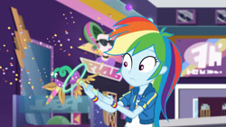 Size: 3410x1920 | Tagged: safe, derpibooru import, screencap, rainbow dash, better together, equestria girls, holidays unwrapped, clothes, cutie mark, cutie mark on clothes, dashing through the mall, female, geode of super speed, hoodie, jewelry, magical geodes, necklace, solo