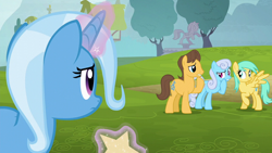 Size: 1920x1080 | Tagged: safe, derpibooru import, screencap, caramel, linky, shoeshine, sunshower raindrops, trixie, earth pony, pegasus, pony, unicorn, no second prances, female, levitation, magic, mare, telekinesis