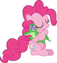 Size: 3000x3311 | Tagged: safe, artist:cloudyglow, derpibooru import, screencap, gummy, pinkie pie, alligator, earth pony, pony, just for sidekicks, .ai available, cute, diapinkes, eyes closed, female, hug, male, mare, pet, simple background, smiling, transparent background, vector