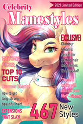 Size: 2000x3000 | Tagged: safe, artist:cosmalumi, derpibooru import, bonna fide, glamour gleam, honeysparkle, crystal pony, commission, commissioner:reversalmushroom, magazine, magazine cover