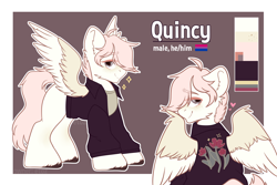 Size: 3000x2000 | Tagged: safe, artist:etoz, derpibooru import, oc, oc only, oc:quincy, pegasus, clothes, cute, happy, heart, looking at you, male, pegasus oc, rear view, reference sheet, shirt, smiling, solo, stallion, t-shirt, wings