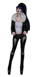 Size: 1485x3000 | Tagged: safe, artist:amywhooves, derpibooru import, oc, oc:coldlight bluestar, human, big breasts, boots, breasts, clothes, eyeshadow, fur, fur collar, humanized, jacket, latex, latex clothes, latex pants, lipstick, make, makeup, platform shoes, ponytail, shoes, simple background, solo, top, transparent background