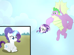 Size: 1280x960 | Tagged: safe, artist:crystallightfury, derpibooru import, rarity, spike, dracony, dragon, hybrid, pony, unicorn, baby, family, female, gigachad spike, interspecies offspring, male, offspring, older, older rarity, older spike, parent:rarity, parent:spike, parents:sparity, shipping, sparity, straight, winged spike