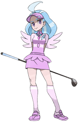 Size: 652x1020 | Tagged: safe, artist:pokemoncoloursplash, derpibooru import, silverstream, human, beauty mark, cap, clothes, golf club, hat, jewelry, kahili (pokémon), necklace, pokémon, recolor, skirt, socks, solo, wings