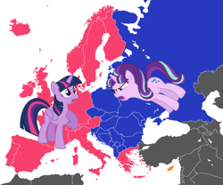 Size: 1200x1000 | Tagged: safe, derpibooru import, starlight glimmer, twilight sparkle, twilight sparkle (alicorn), alicorn, pony, unicorn, cold war, eastern europe, europe, png, s5 starlight, western europe