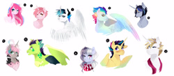 Size: 3686x1626 | Tagged: safe, artist:kraytt-05, derpibooru import, oc, oc:bubble gum, oc:cotton foam, oc:donfetti, oc:fervent flame, oc:instable film, oc:light sword, oc:luxury marshmallow, oc:mirage moon, oc:philadelfia, oc:zero fire, alicorn, changepony, dracony, earth pony, hybrid, pegasus, pony, unicorn, alicorn oc, bust, clothes, female, heterochromia, horn, interspecies offspring, magical lesbian spawn, male, mare, offspring, parent:derpy hooves, parent:flash sentry, parent:hoity toity, parent:moonlight raven, parent:oc:fluffle puff, parent:photo finish, parent:pinkie pie, parent:pokey pierce, parent:prince blueblood, parent:princess cadance, parent:princess luna, parent:queen chrysalis, parent:rainbow dash, parent:rarity, parent:shining armor, parent:soarin', parent:spike, parent:twilight sparkle, parents:canon x oc, parents:chrysipuff, parents:flashlight, parents:lunaderp, parents:moonlightblood, parents:photoity, parents:pokeypie, parents:shiningcadance, parents:soarindash, parents:sparity, scarf, stallion, wings