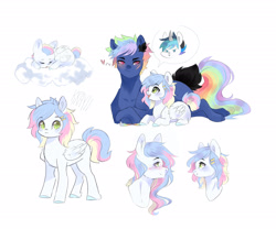 Size: 2400x2000 | Tagged: safe, artist:kraytt-05, derpibooru import, oc, oc only, oc:rainbow thunder, oc:zero fire, pegasus, pony, baby, baby pony, brother and sister, duo, female, filly, freckles, implied gay, implied oc x oc, implied shipping, lying down, male, multicolored hair, multicolored hooves, offspring, parent:princess cadance, parent:rainbow dash, parent:shining armor, parent:soarin', parents:shiningcadance, parents:soarindash, prone, rainbow hair, siblings, simple background, stallion, unnamed oc, white background