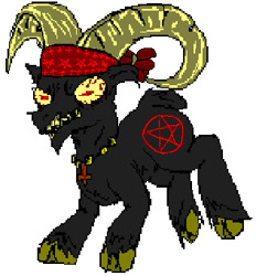 Size: 316x340 | Tagged: safe, artist:damset, derpibooru import, shanty goat, goat, them's fightin' herds, 1000 hours in ms paint, abaddon, brimstone, community related, crate, crossover, daemon, female, ms paint, pixel art, the binding of isaac