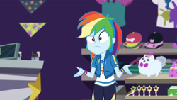 Size: 3410x1920 | Tagged: safe, derpibooru import, screencap, rainbow dash, better together, equestria girls, holidays unwrapped, clothes, cutie mark, cutie mark on clothes, dashing through the mall, female, geode of super speed, hoodie, jewelry, magical geodes, necklace, solo