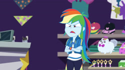 Size: 3410x1920 | Tagged: safe, derpibooru import, screencap, rainbow dash, better together, equestria girls, holidays unwrapped, angry, clothes, crossed arms, cutie mark, cutie mark on clothes, dashing through the mall, faic, female, geode of super speed, hoodie, jewelry, magical geodes, necklace, open mouth, ragebow dash, rainbow dash is best facemaker, solo
