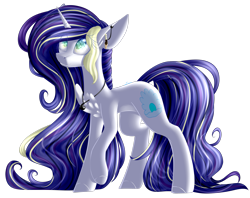 Size: 2753x2179 | Tagged: safe, artist:mediasmile666, derpibooru import, oc, oc only, pony, unicorn, art trade, chest fluff, cutie mark, ear piercing, earring, eye reflection, female, jewelry, long mane, long tail, looking up, mare, necklace, pendant, piercing, raised eyebrow, raised hoof, raised leg, reflection, simple background, smiling, solo, standing, transparent background