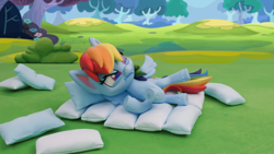 Size: 1920x1080 | Tagged: safe, derpibooru import, screencap, rainbow dash, pony, my little pony: pony life, my little pony: stop motion short, pillow fight (short), pillow, solo, stop motion