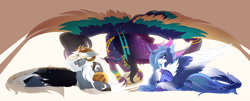 Size: 6290x2543 | Tagged: safe, artist:inspiredpixels, derpibooru import, oc, oc only, oc:lunari, oc:pandora, oc:shinabu, alicorn, pegasus, pony, female, lying down, mare, neptune, planet, pony bigger than a planet, prone, saturn, tangible heavenly object, venus