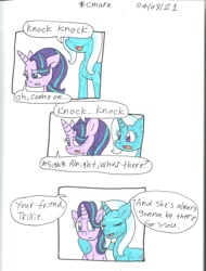 Size: 640x844 | Tagged: safe, artist:cmara, derpibooru import, starlight glimmer, trixie, pony, unicorn, comic, female, mare