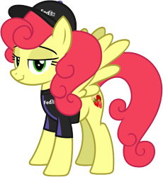 Size: 979x1063 | Tagged: safe, artist:anonymous, strawberry sunrise, pegasus, pony, fedex, lidded eyes, looking at you, simple background, smug, solo, transparent background, uniform