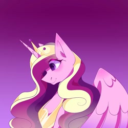 Size: 1080x1080 | Tagged: safe, artist:tessa_key_, derpibooru import, princess cadance, alicorn, pony, female, gradient background, horn, jewelry, mare, peytral, smiling, solo, tiara, wings