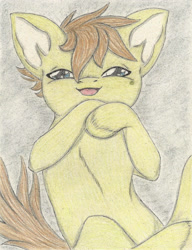 Size: 1729x2256 | Tagged: safe, artist:cindertale, derpibooru import, oc, oc only, earth pony, pony, earth pony oc, laughing, open mouth, solo, traditional art