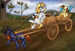 Size: 1354x914 | Tagged: safe, artist:megabait, derpibooru import, oc, oc only, pony, carriage, merchant, road, trading wagon, wagon