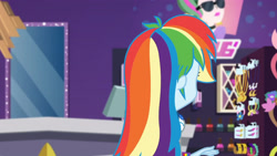 Size: 3410x1920 | Tagged: safe, derpibooru import, screencap, rainbow dash, better together, equestria girls, holidays unwrapped, clothes, cutie mark, cutie mark on clothes, dashing through the mall, female, geode of super speed, hoodie, jewelry, magical geodes, necklace, rear view, solo