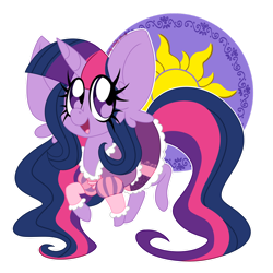 Size: 1280x1280 | Tagged: safe, artist:ladylullabystar, derpibooru import, twilight sparkle, pony, chibi, clothes, cosplay, costume, dress, impossibly large ears, rapunzel, simple background, solo, tangled (disney), transparent background