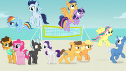 Size: 3840x2160 | Tagged: safe, artist:twilightsparkle0428, derpibooru import, applejack, caramel, cheese sandwich, flash sentry, fluttershy, pinkie pie, pokey pierce, rainbow dash, rarity, soarin', thunderlane, twilight sparkle, beach, carajack, cheesepie, female, flashlight, male, ocean, pokeyshy, rarilane, shipping, soarindash, straight