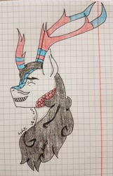 Size: 2500x3884 | Tagged: safe, artist:agdapl, derpibooru import, kirin, bust, crossover, glasses, graph paper, horn, kirin-ified, male, medic, open mouth, signature, smiling, solo, species swap, team fortress 2, traditional art