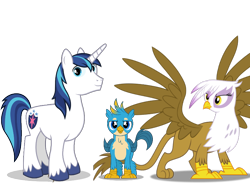 Size: 800x600 | Tagged: artist needed, safe, artist:dashiesparkle, derpibooru import, edit, editor:damiranc1, gallus, gilda, shining armor, griffon, unicorn, alternate universe, chickub, crack shipping, family, father and child, father and son, female, gildarmor, male, mother and child, mother and son, parent and child, parent:gilda, parent:shining armor, parents and child, parents:gildarmor, shipping, smiling, straight, vector, vector edit, younger