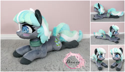 Size: 2228x1294 | Tagged: safe, artist:dixierarity, derpibooru import, oc, oc:salvia, commission, handmade, heart, laying pony, plushie, smiling