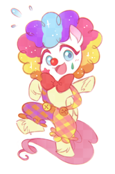 Size: 998x1500 | Tagged: artist needed, safe, derpibooru import, fluttershy, pegasus, pony, lolly-pop, my little pony: pony life, spoiler:pony life s02e19, bipedal, clown, clown makeup, clown nose, clown outfit, clown wig, cute, drawthread, female, flutterclown, open mouth, requested art, shyabetes, solo
