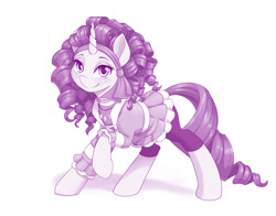 Size: 1280x1006 | Tagged: safe, alternate version, artist:dstears, derpibooru import, rarity, pony, unicorn, my little pony: the manga, my little pony: the manga volume 3, spoiler:manga3, alternate hairstyle, clothes, female, fully clothed, jewelry, looking at you, mare, monochrome, necklace, raised hoof, raised leg, solo