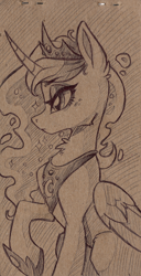 Size: 4088x7996 | Tagged: safe, artist:faline-art, derpibooru import, princess luna, alicorn, pony, absurd file size, absurd resolution, monochrome, solo, traditional art