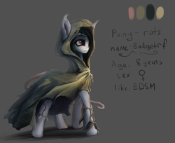 Size: 1000x817 | Tagged: safe, artist:budgetrf, derpibooru import, oc, earth pony, pony, rat, bdsm, big ears, commission, ears, female, hades, red eyes, shadow, sketch, ych result