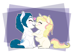 Size: 1024x732 | Tagged: safe, artist:miyathegoldenflower, derpibooru import, oc, oc:crystal wishes, oc:silent knight, blushing, boop, heart, noseboop, nuzzling, silentwishes