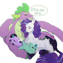 Size: 2500x2500 | Tagged: safe, artist:theartfox2468, derpibooru import, rarity, spike, oc, oc:ignatius spark, oc:jade gemstone, dracony, dragon, hybrid, pony, unicorn, alternate hairstyle, baby, brother and sister, coat markings, description is relevant, dracony oc, eyes closed, father and child, father and daughter, father and son, female, fraternal twins, grin, hug, interspecies offspring, leonine tail, male, mare, mother and child, mother and daughter, mother and son, offspring, older, older spike, parent and child, parent:rarity, parent:spike, parents:sparity, redesign, scar, shipping, siblings, simple background, smiling, sparity, straight, transparent background, twins, unshorn fetlocks, winged spike