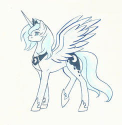 Size: 1416x1448 | Tagged: safe, artist:valkyrie-girl, derpibooru import, princess luna, alicorn, pony, female, mare, simple background, solo, traditional art, white background