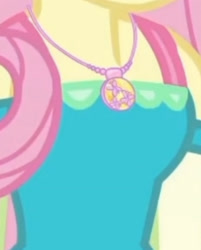 Size: 1920x2387 | Tagged: safe, derpibooru import, screencap, fluttershy, better together, equestria girls, holidays unwrapped, boobshot, breasts, cropped, female, geode of fauna, jewelry, magical geodes, necklace, o come all ye squashful, pictures of chests, solo