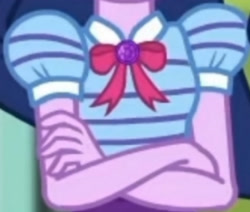 Size: 2266x1920 | Tagged: safe, derpibooru import, screencap, sci-twi, twilight sparkle, better together, equestria girls, holidays unwrapped, boobshot, bowtie, breasts, cropped, crossed arms, female, geode of telekinesis, jewelry, magical geodes, necklace, o come all ye squashful, pictures of chests, solo