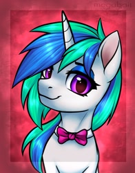 Size: 1534x1952 | Tagged: safe, artist:megabait, derpibooru import, oc, oc only, pony, unicorn, bowtie, bust, female, mare, not vinyl scratch, oc name needed, portrait