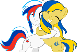 Size: 2972x2017 | Tagged: safe, artist:lelekhd, derpibooru import, oc, oc:marussia, oc:ukraine, pony, hug, nation ponies, ponified, russia, ukraine