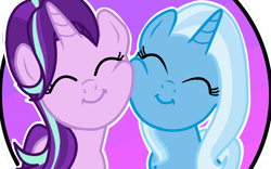 Size: 1024x641 | Tagged: safe, artist:mysticonranger, derpibooru import, starlight glimmer, trixie, unicorn, cute, diatrixes, eyes closed, glimmerbetes, squishy cheeks