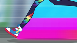 Size: 1280x720 | Tagged: safe, derpibooru import, screencap, rainbow dash, better together, equestria girls, run to break free, converse, female, legs, pictures of legs, rainbow trail, running, shoes