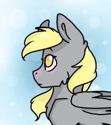 Size: 400x450 | Tagged: safe, artist:cookietasticx3, derpibooru import, derpy hooves, pegasus, pony, abstract background, female, mare, solo, wings