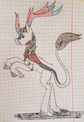 Size: 2557x3709 | Tagged: safe, artist:agdapl, derpibooru import, kirin, crossover, graph paper, hoof fluff, horn, kirin-ified, leonine tail, male, medic, rearing, signature, smiling, solo, species swap, team fortress 2, traditional art