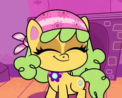 Size: 979x789 | Tagged: safe, derpibooru import, screencap, chamomilia, earth pony, pony, my little pony: pony life, the de-stress ball, spoiler:pony life s02e23, cropped, eyes closed, female, smiling, solo